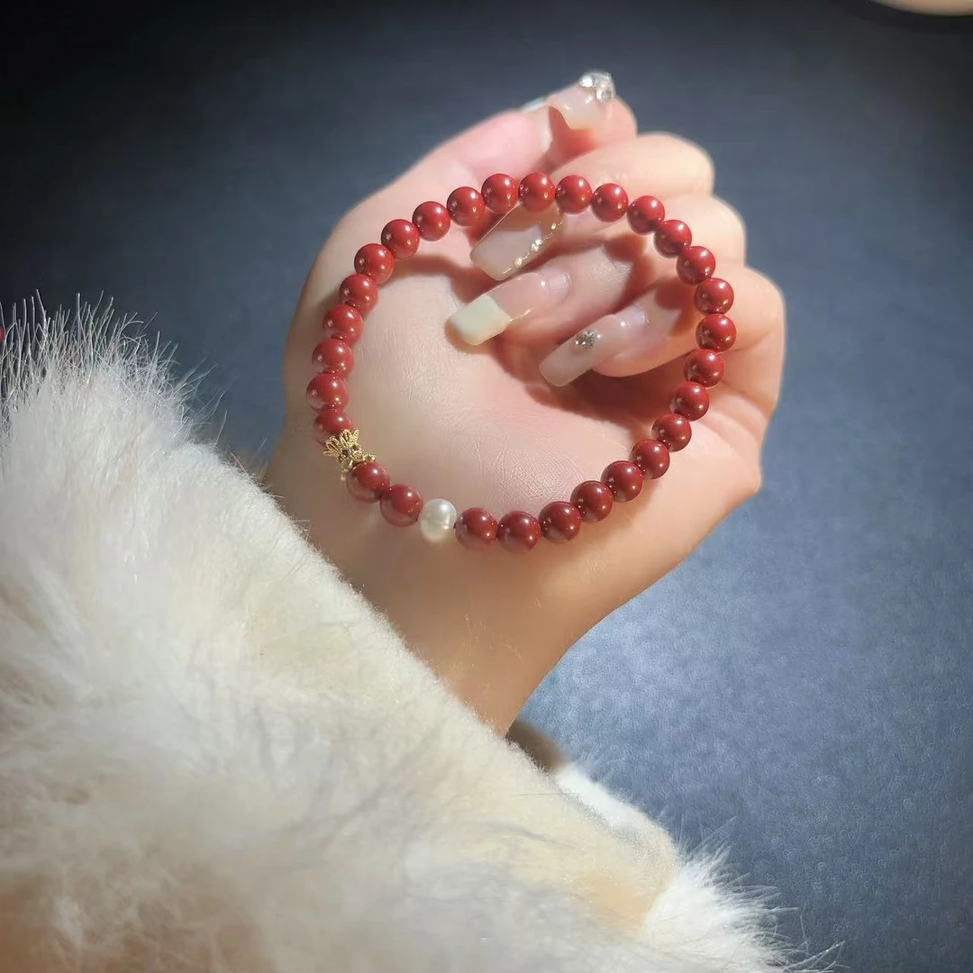 天然辰砂天然辰砂帝王砂配珍珠手串