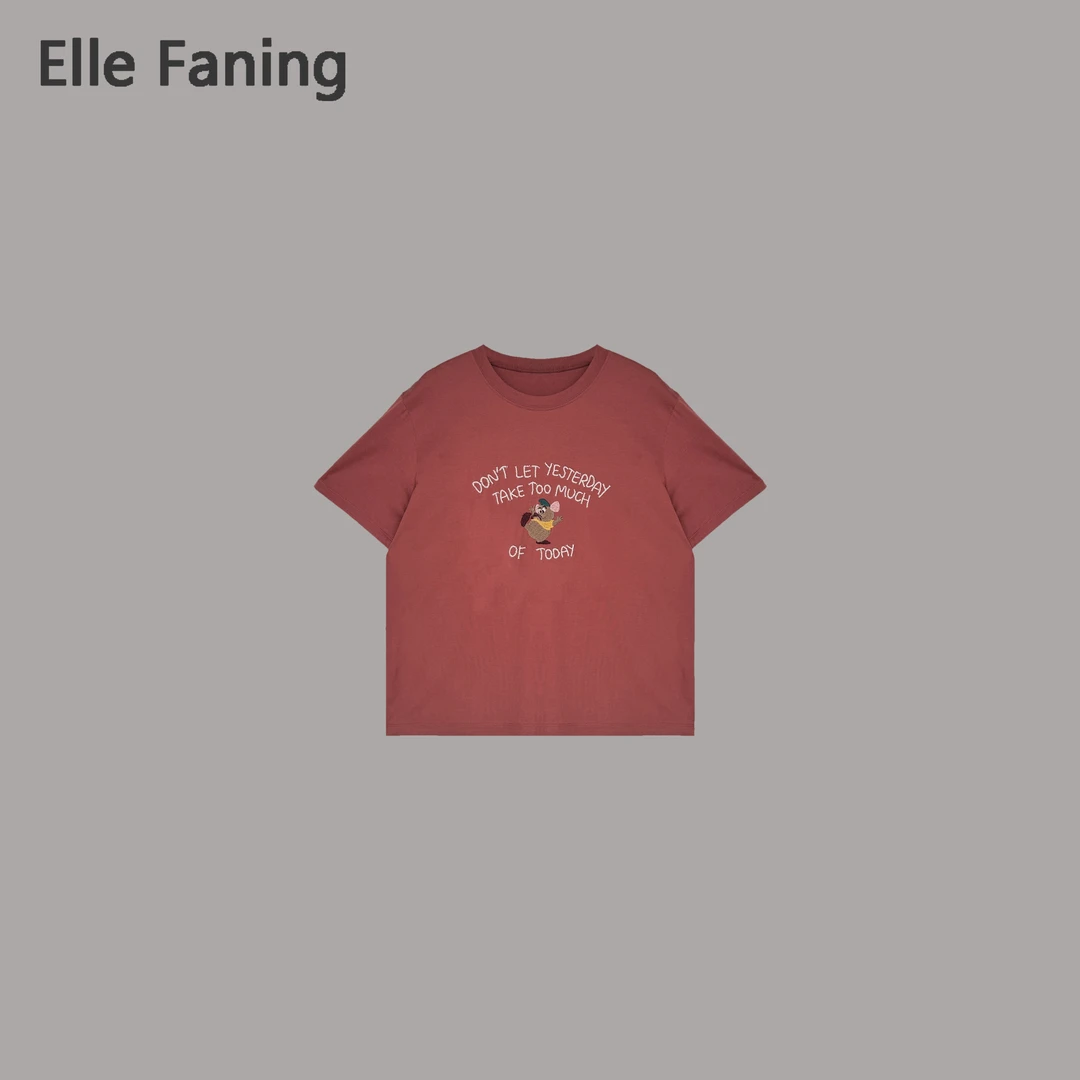 芒果优选-春夏休闲宽松字母卡通刺绣T恤