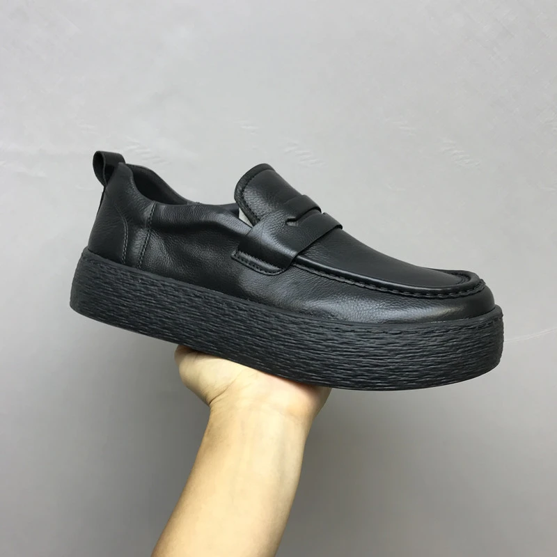 真皮男鞋2025春秋新款透气时尚休闲鞋百搭厚底男士皮鞋套脚乐福鞋