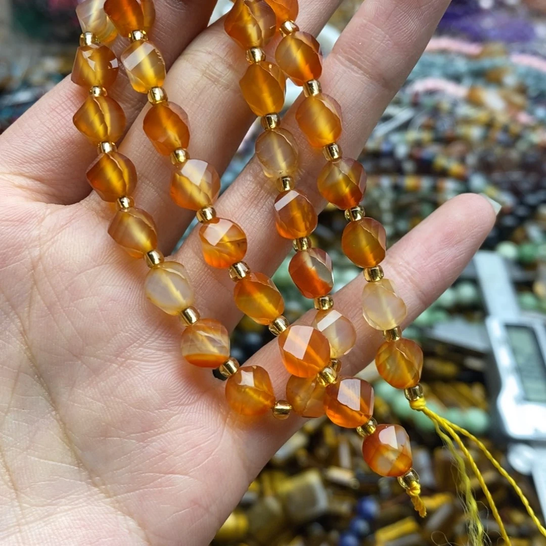 玛瑙/玉髓未镶嵌珠宝半成品一条纯天然橘红玛瑙扭扭切面7×8mm