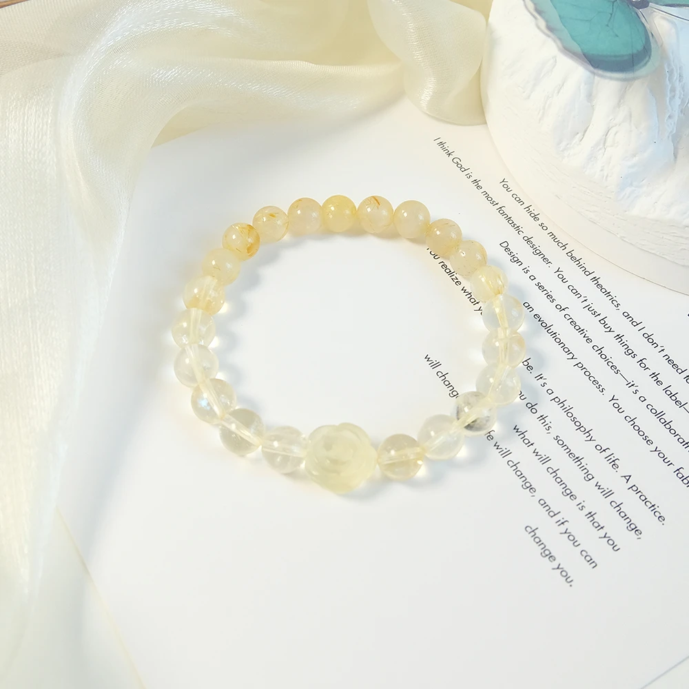 天然金发晶黄水晶招正财偏财水晶手串气质玫瑰花款