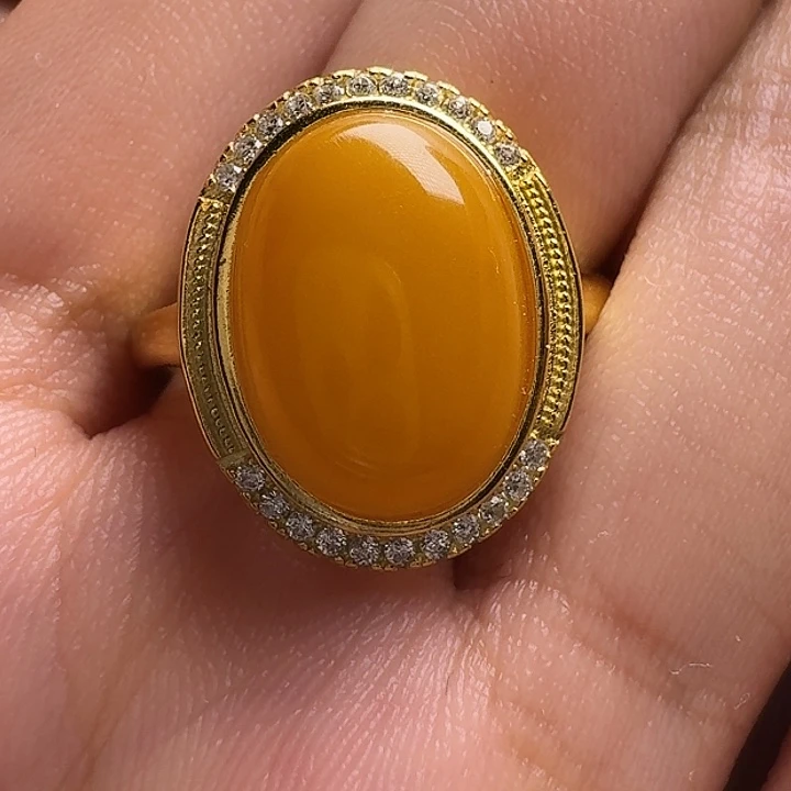 蜜蜡银S925镶嵌戒指戒指