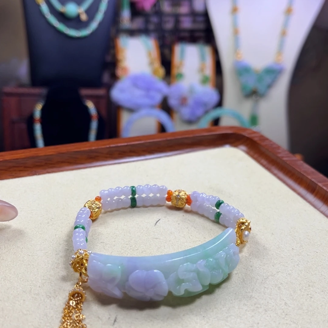 翡翠未镶嵌毛衣链春彩手牌