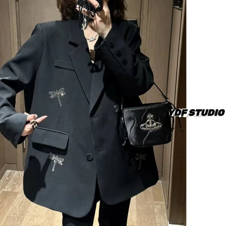 欧货2025春秋新款蜻蜓西装高品烫钻设计高级感时尚西服外套炸街女