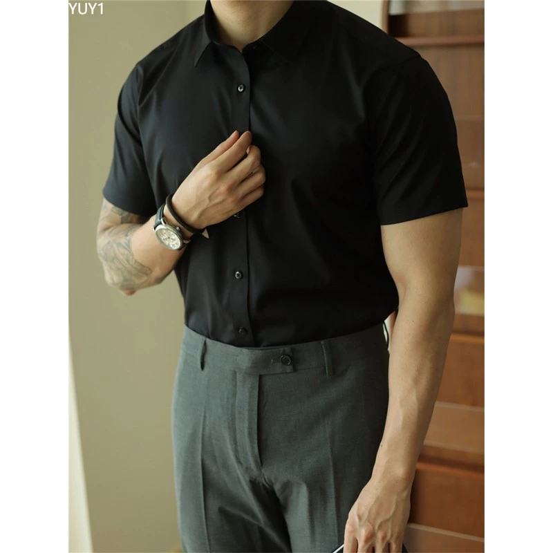YUY1易打理抗皱免熨烫竹纤维短袖衬衫正装基础男士商务休春秋季