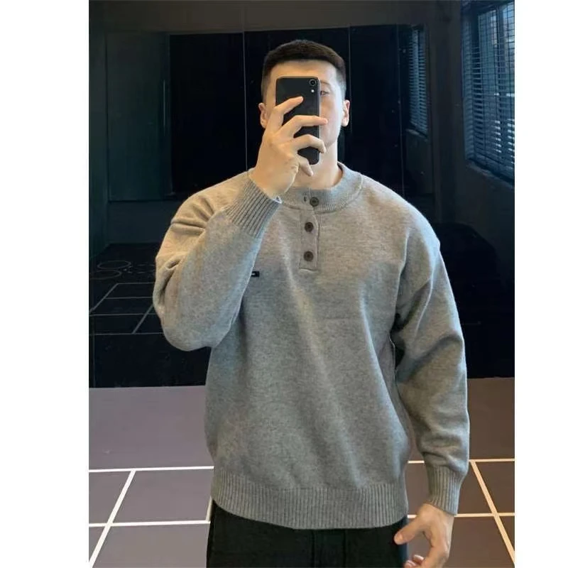 300斤特大码男装亨利领套头针织衫打底毛衣长袖运动休闲T恤男秋冬