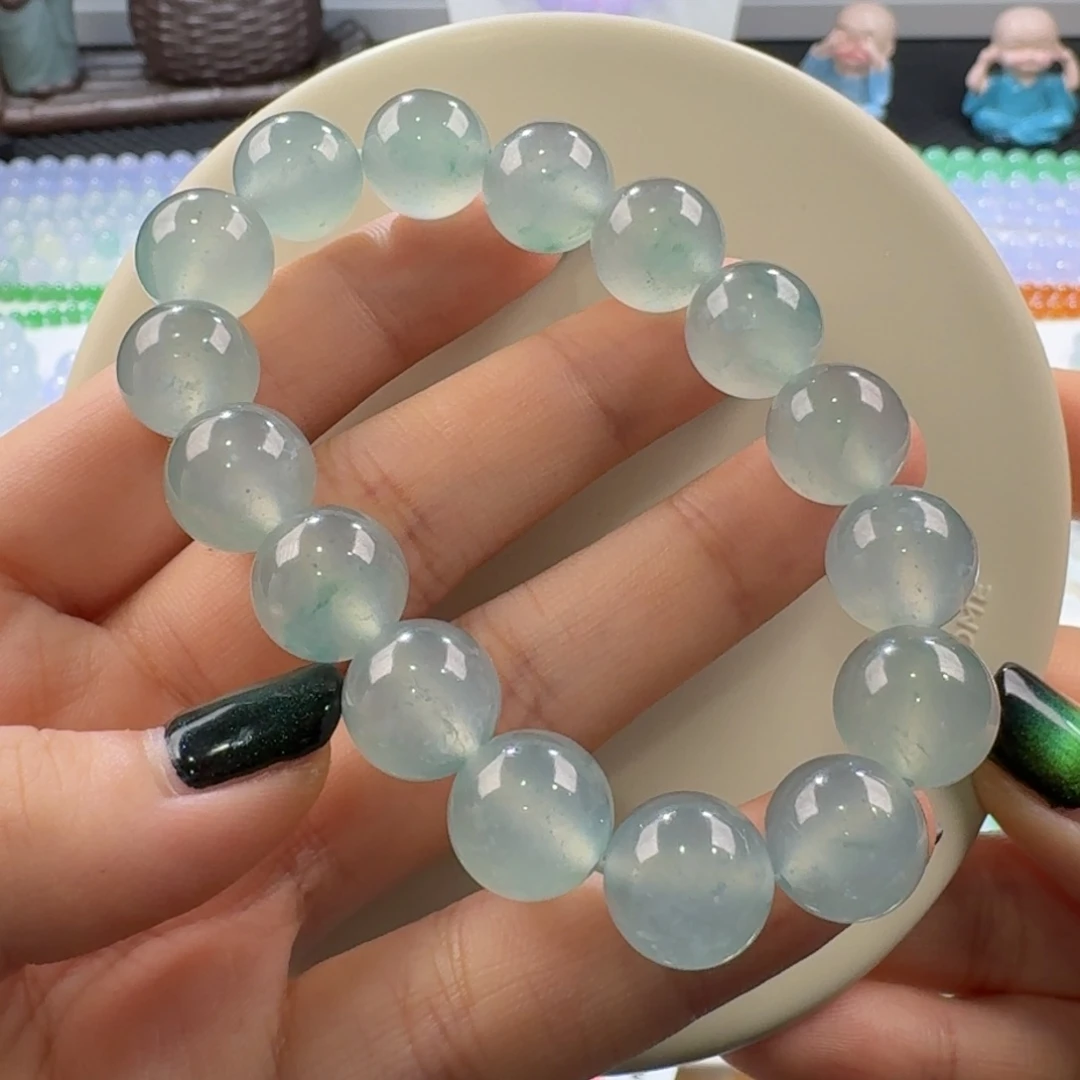 翡翠手链未镶嵌晴蓝钢手串卡12.8-12.4 大漏！