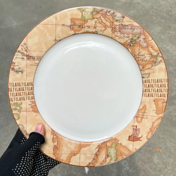 2个欧式10.5英寸国际地图新骨瓷圆盘平盘牛排盘微瑕尾单