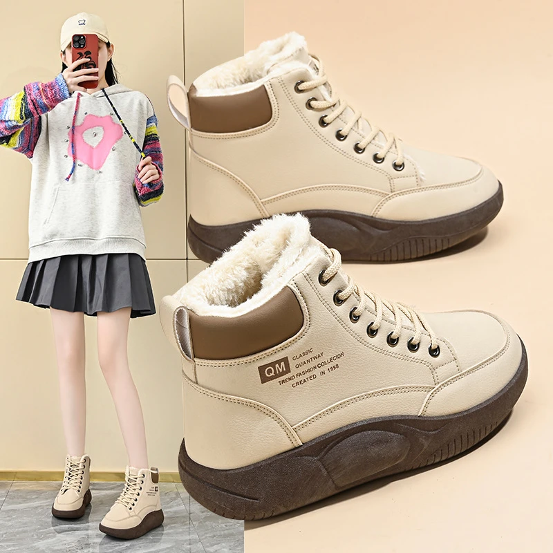 冬季加绒高帮鞋子女百搭ins韩版厚底加厚保暖棉鞋板鞋短靴ZY5866