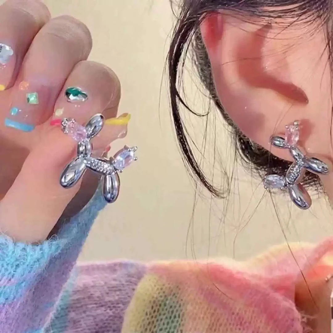 铜合金耳饰 1232时尚气泡狗百搭女气质耳钉彩色简约甜酷ins耳饰