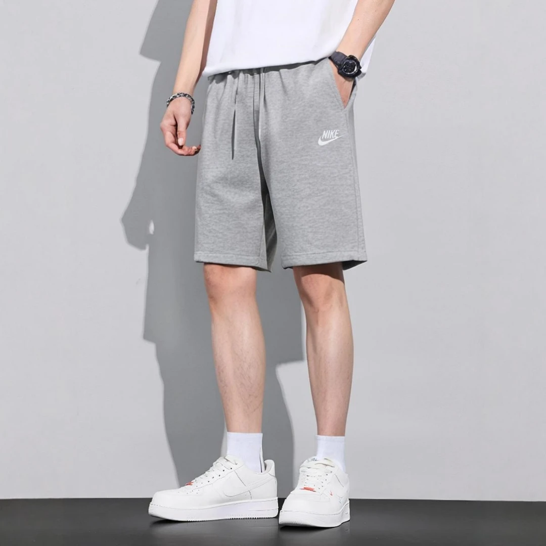 NIKE/耐克纯棉短裤2025夏新款运动裤针织裤透气五分裤灰色休闲裤