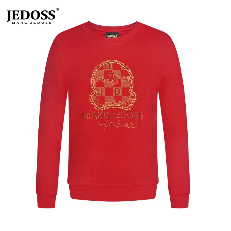 JEDOSS/爵迪斯休闲男装秋冬时尚轻奢3D立体压印烫钻无帽卫衣HM073