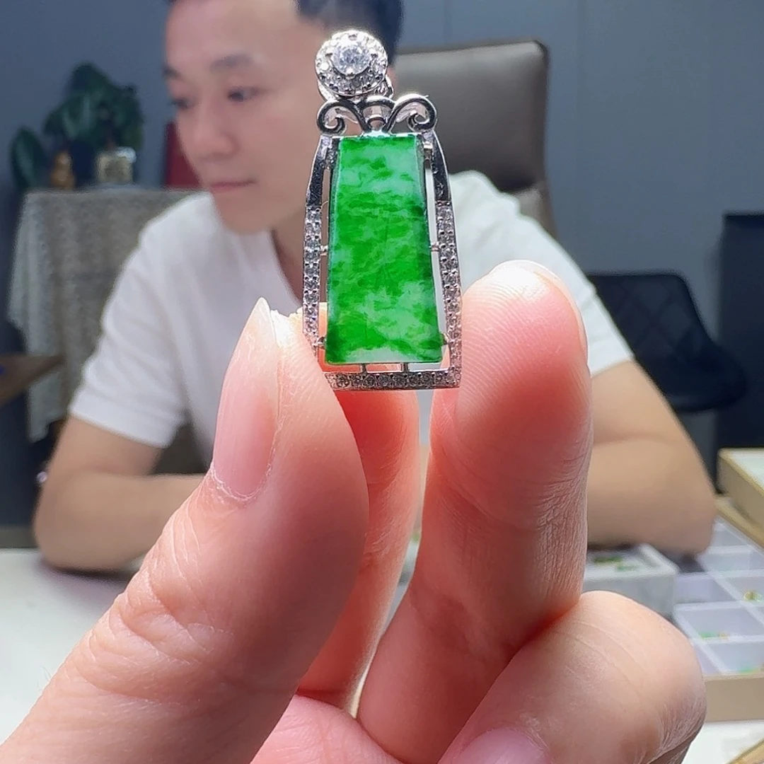 翡翠银S925镶嵌吊坠(不含链)天然