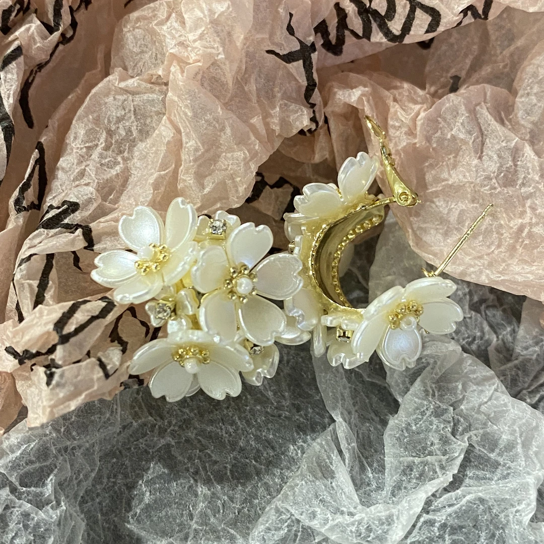 铜合金仿珍珠耳饰 法式浪漫花团锦簇耳饰 8228