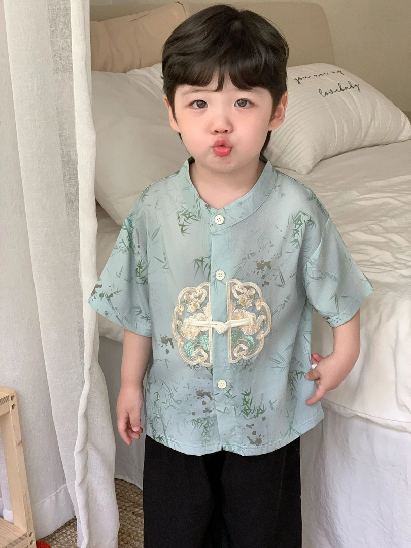 【三只小熊】爱啦爱啦刺绣国风莱赛尔绵绸套装中国风套装