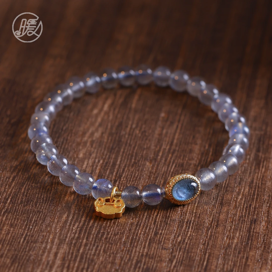 单圈长石手串5mm搭配小锁吊坠手链D3088多样性发一