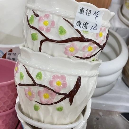 多肉绿植陶瓷花盆9.9包邮，有孔