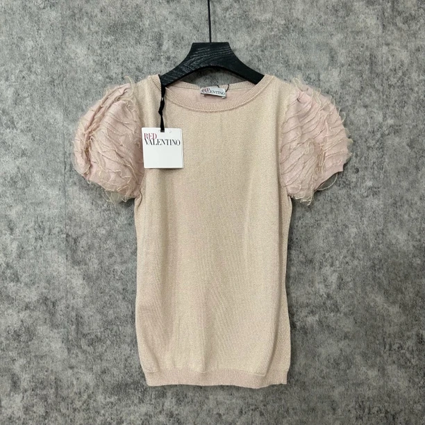 未使用 Valentino/华伦天奴 华伦天奴裸粉色泡泡袖半袖上衣
