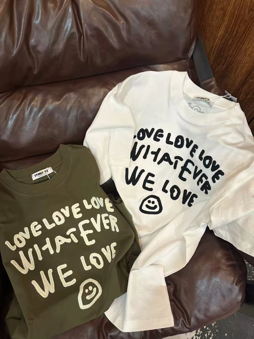 大媛家25夏【笑脸刺绣】韩系宽松贴布刺绣休闲百搭T恤韩版半袖时尚