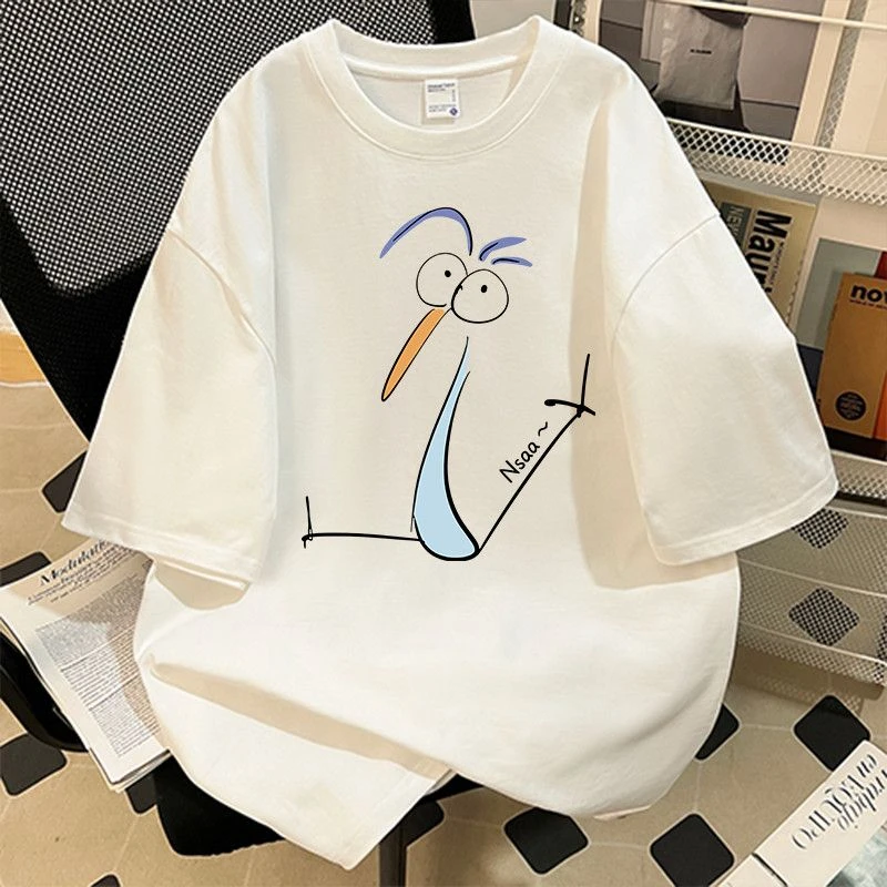 100%纯棉创意卡通印花美式潮牌短袖t恤男女休闲百搭宽松ins风半袖