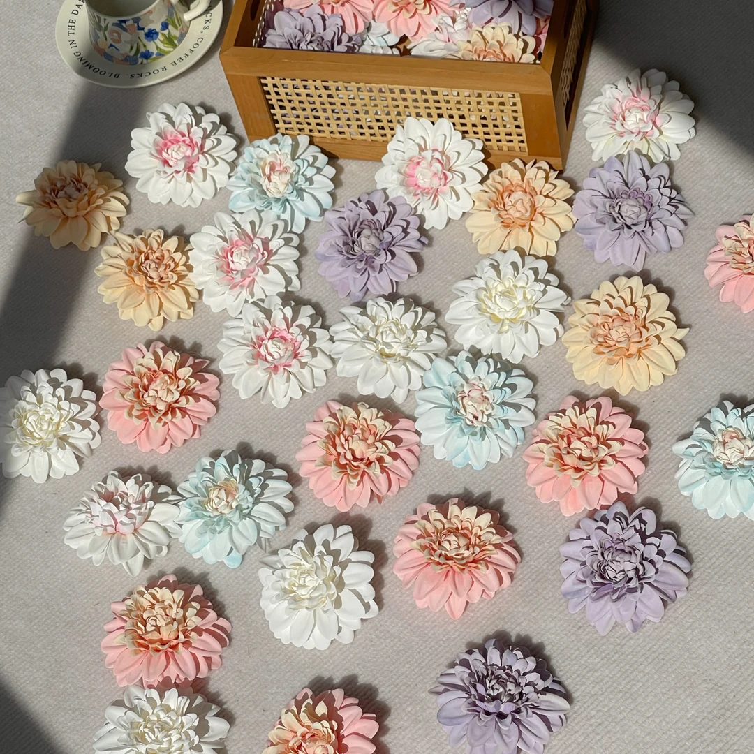 仿真花朵大丽花混搭diy手工轮胎茶几材料包古风花头簪花头饰装饰