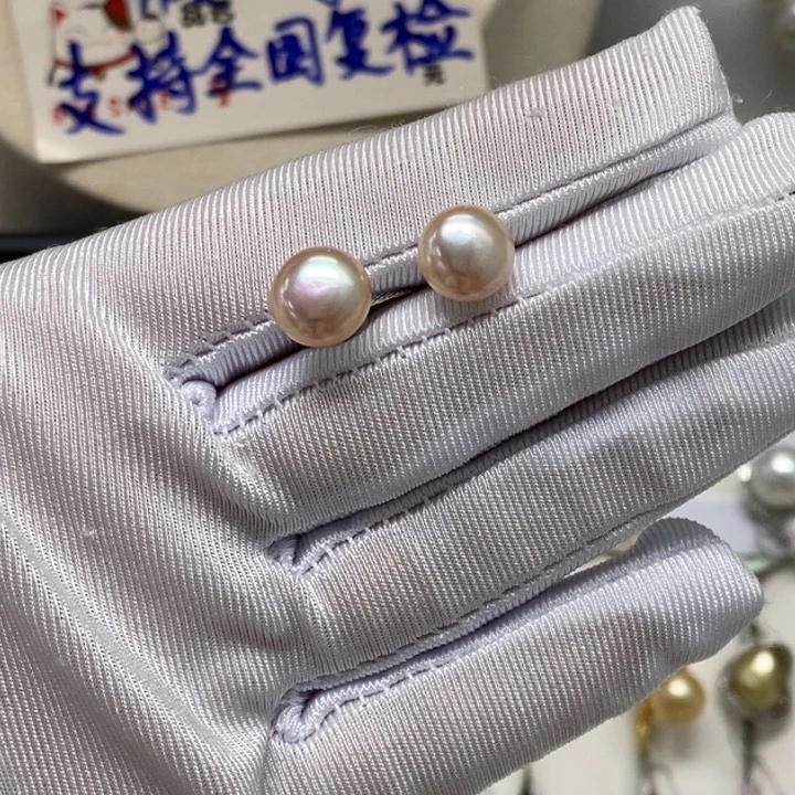 银S925镶嵌淡水珍珠耳饰9-10mm