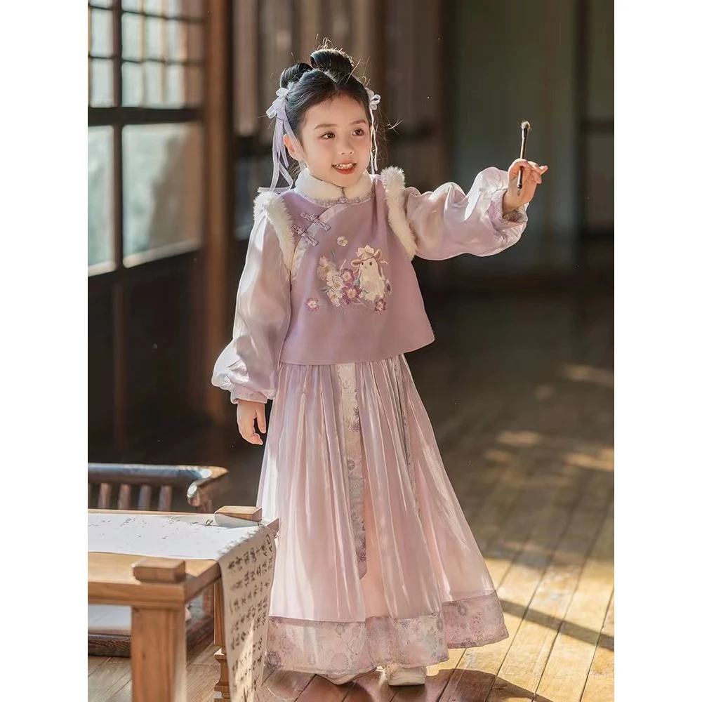 现货 【紫霞仙子】AC387女童冬季加棉国风套装裙两件套拜年服