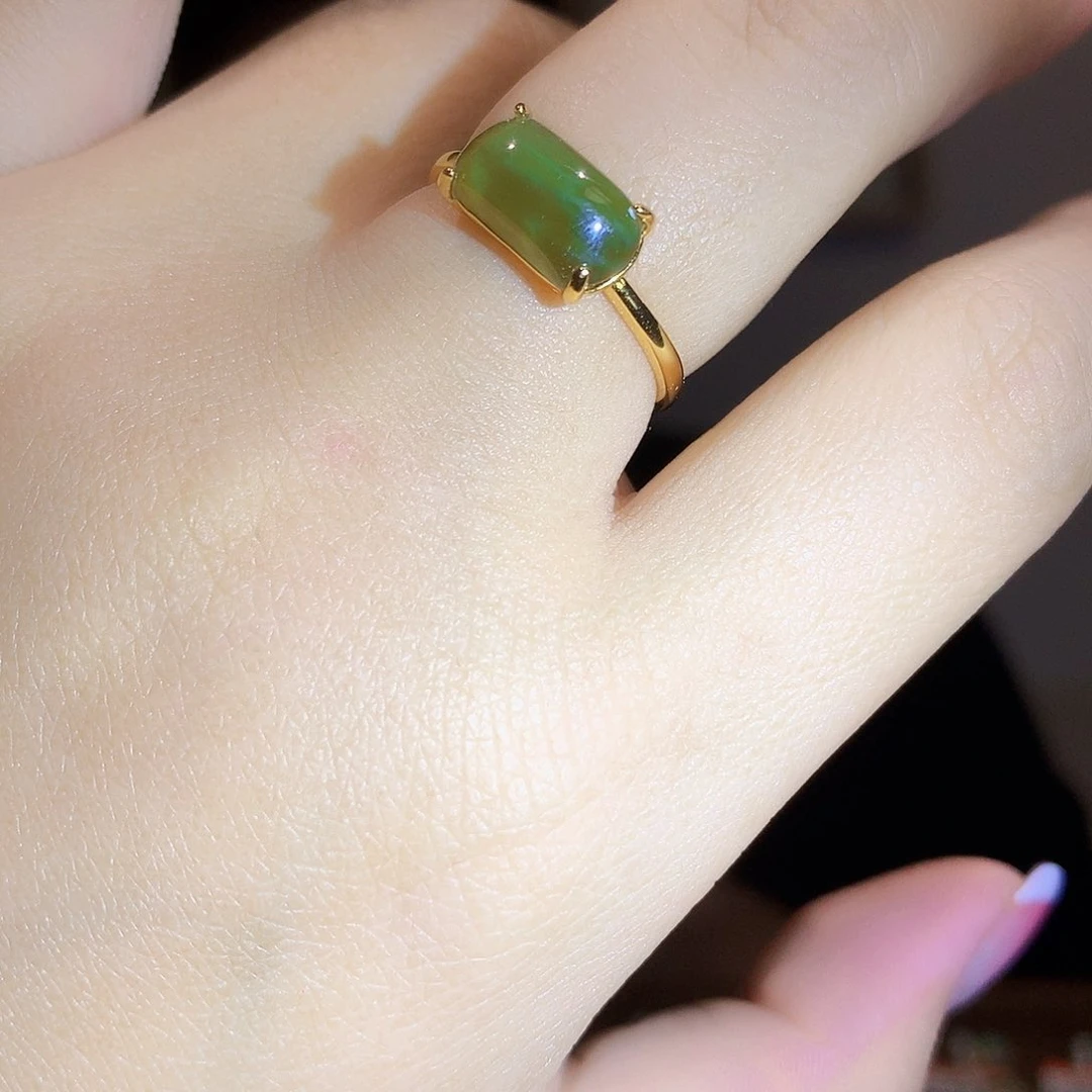 和田玉（碧玉）戒指银S925镀金镶嵌