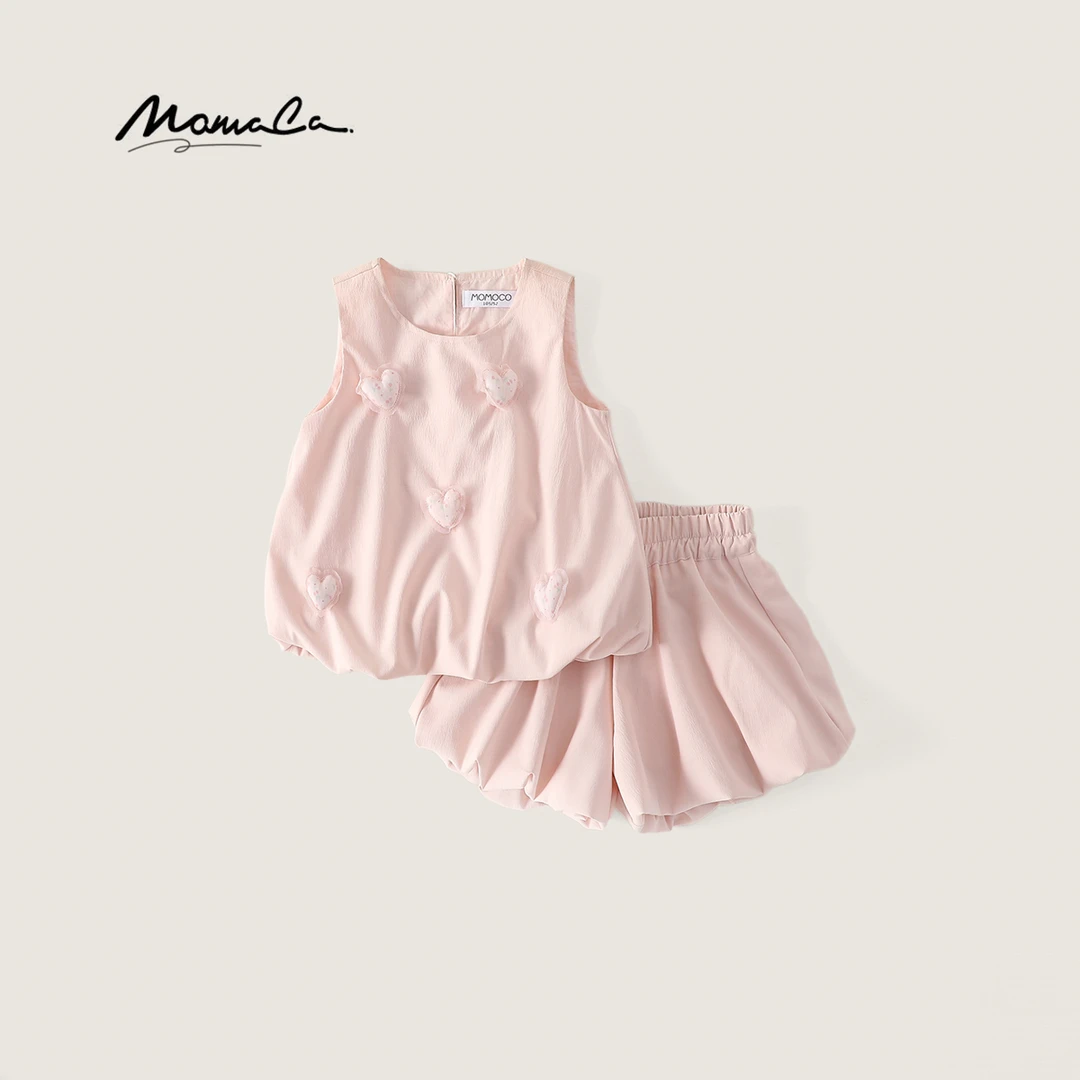 MOMOCO一秒入夏女童新款甜美可爱爱心仙女花苞裤套装77620580018