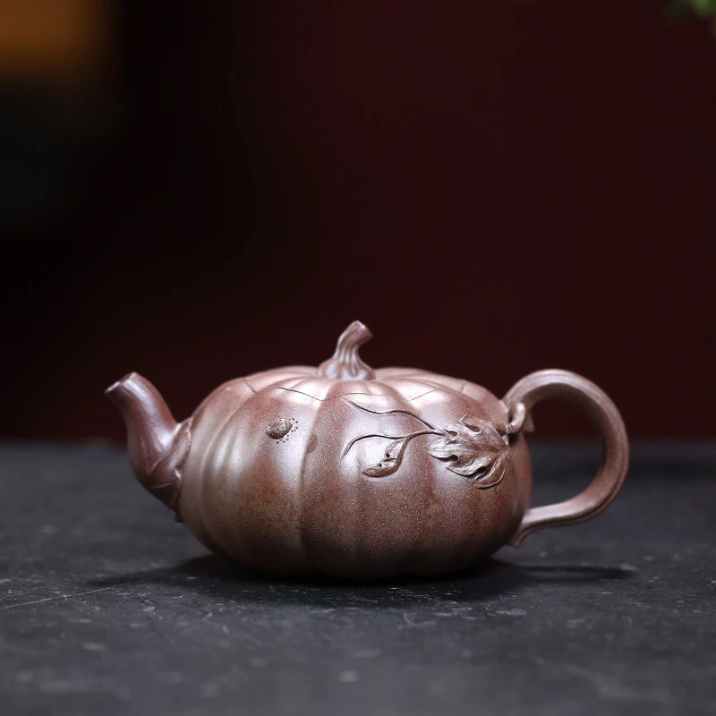 大吉羊柴烧 宜兴紫砂壶茶壶 本山绿泥田园春色金瓜170ml徐顺伟
