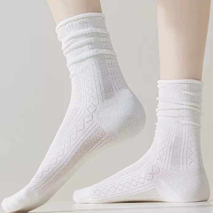 夏季薄款堆堆袜带后跟卷边无骨中筒女袜韩系