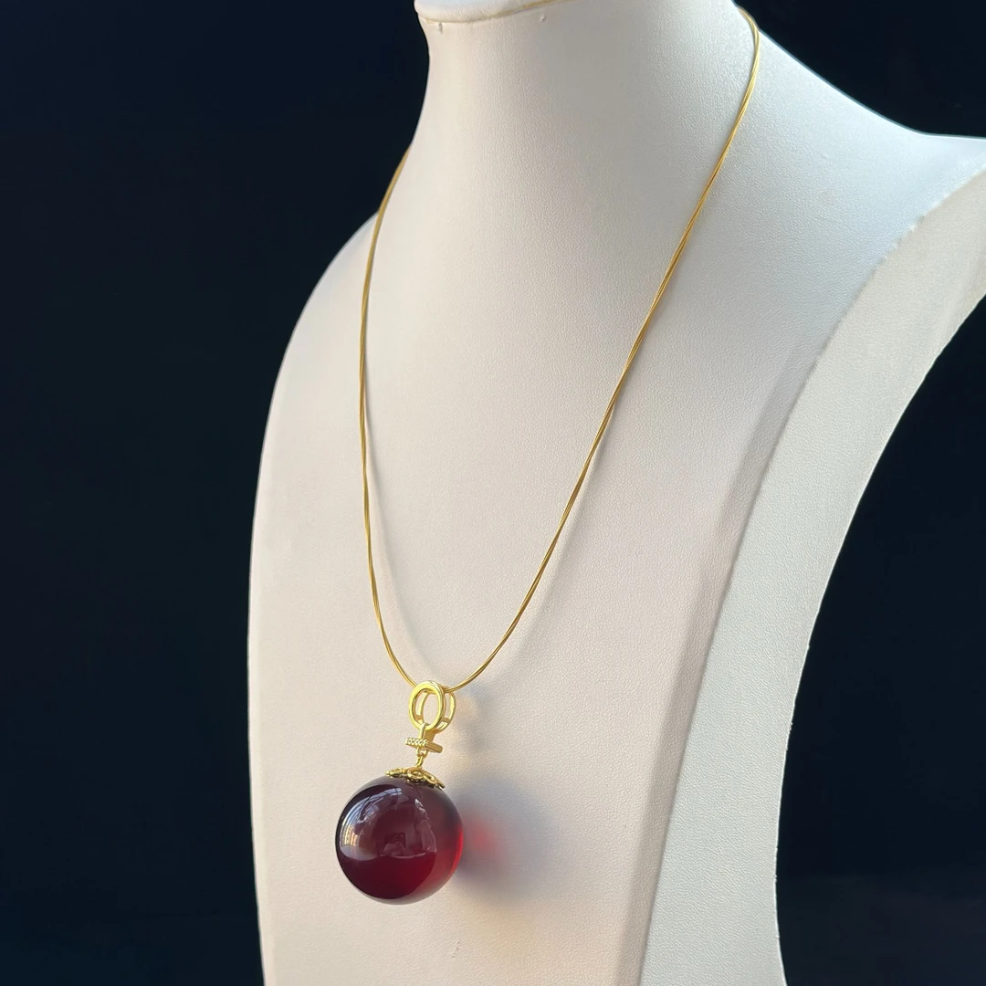 洋羊珠宝-27+缅甸血珀大单珠吊坠项链气质时尚挂坠气质精致百搭款