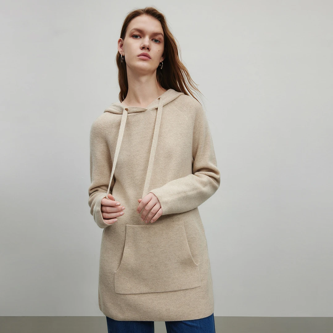 遮肉百搭连帽针织衫女秋时尚卫衣式绵羊毛长袖套头衫Y733302174