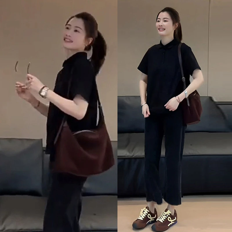 通勤时髦上衣裤子两件套2025夏季季新款休闲潮流韩系轻熟纯色套装
