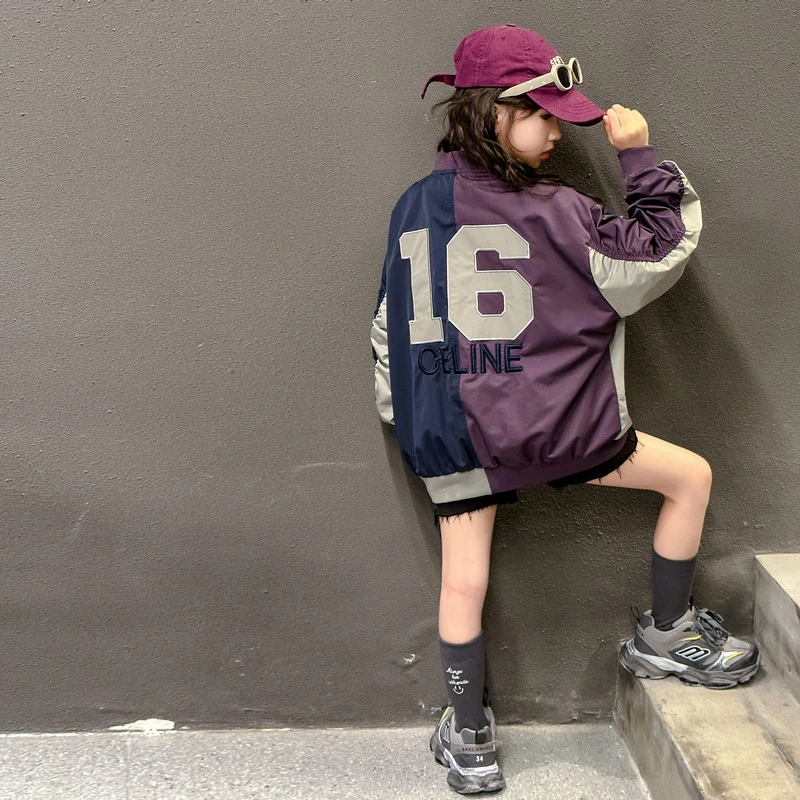 韩版撞色童春装2025女童棒球服外套夹克衫宽松上衣女童开衫爆款潮