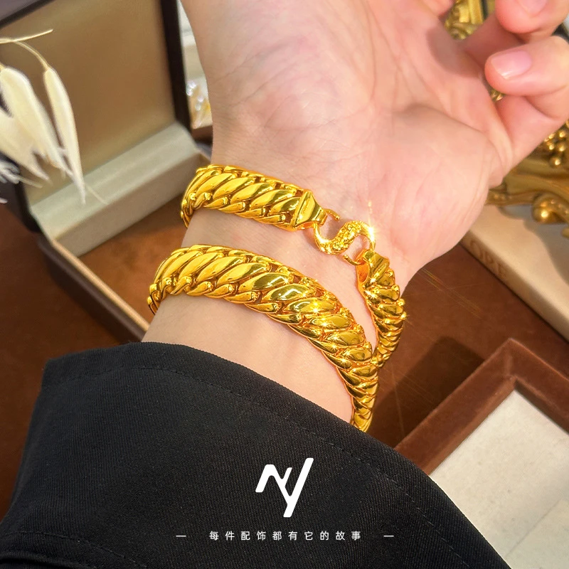 铜合金手链 三马鞭男士手链霸气手串送男友礼物仿金饰品