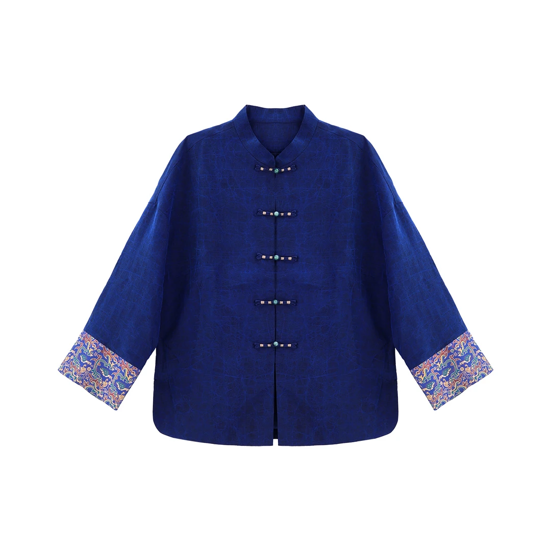 芹 新中式 85300 香云纱蓝色龟纹外套