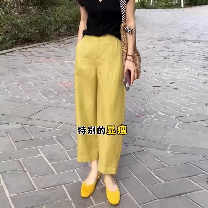 天丝亚麻哈伦裤女2025夏季裤子薄麻料裤子小个子九分裤宽松气球裤