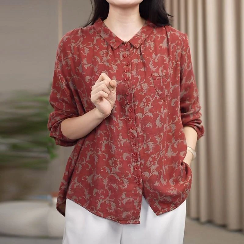 时尚休闲百搭衬衫女士春秋外穿洋气宽松减龄大码时尚宽松小衫上衣