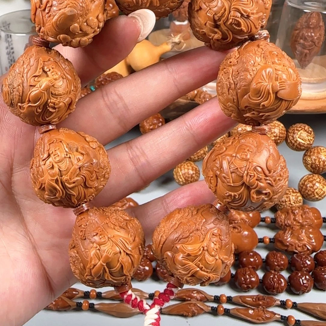手串/手链橄榄核宽2.9稀有鸡血红梅林核满工风景观音手持