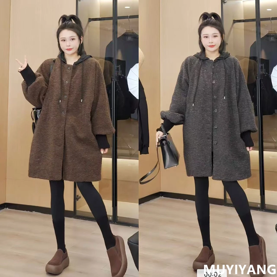 欧货中长款茧型颗粒感毛毛保暖外套 衣长90 QC-002#