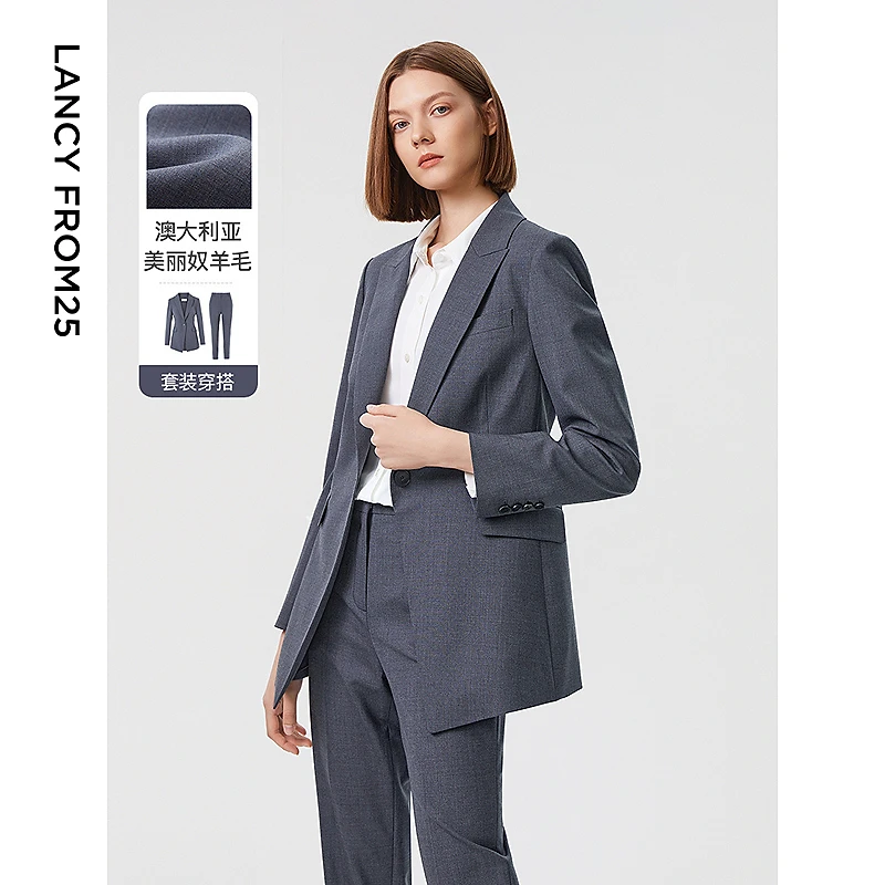 【朗姿Basic衣橱】纯羊毛职业轻商务西装外套/裤子新款气质西服女