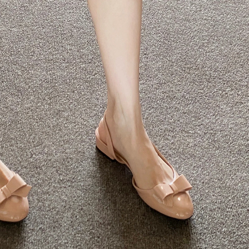 甜美风蝴蝶结单鞋女夏季2025新款一字带后空凉鞋侧空浅口高跟鞋