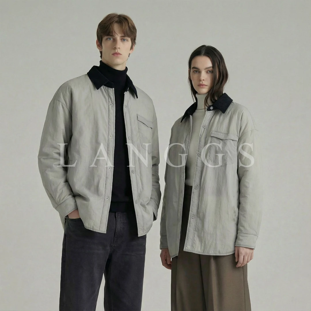 LANGGS&浪叔 男女同款短款翻领衬衫外套简约羽绒服-MX68016