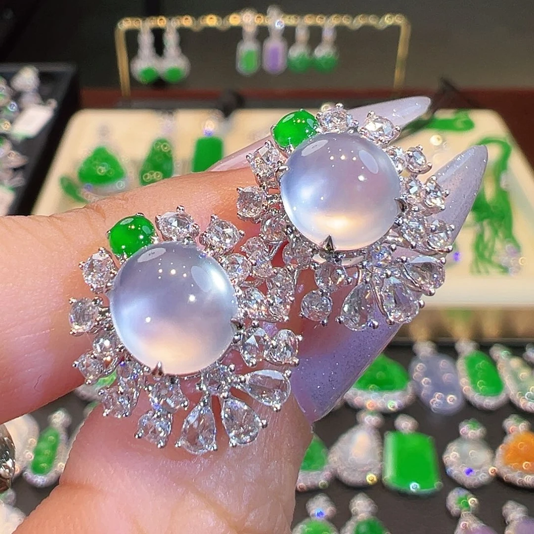 翡翠耳钉18K金镶嵌翡翠