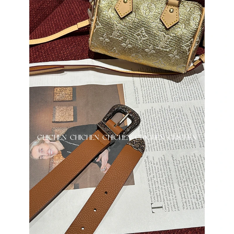 CHICHEN-棕色宽皮带百搭腰带