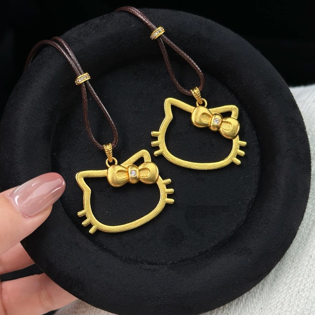 铜合金项链 古法鎏金精致镂空三丽鸥Kitty猫项链新中式国潮风