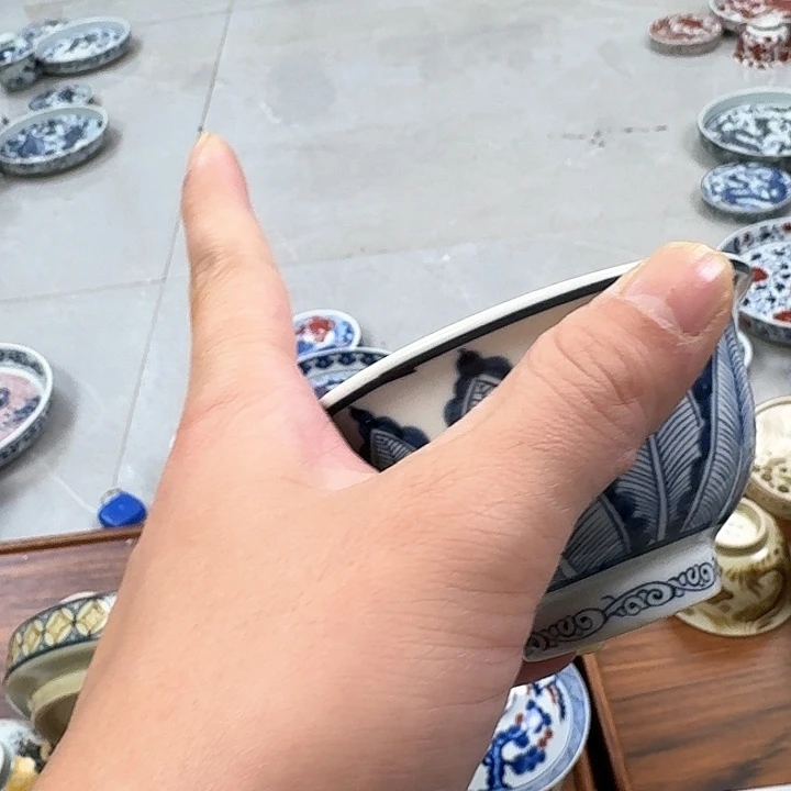 瓷片青花芭蕉大压手杯景德镇