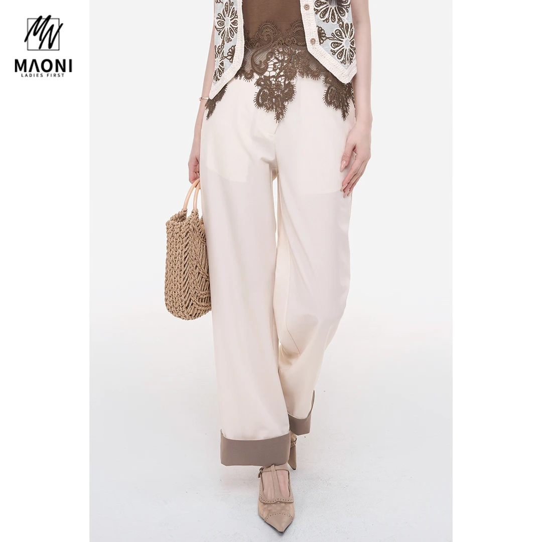 毛妮Peshe【知识分子】卷裤管撞色休闲裤夏季百搭直筒长裤女L1640