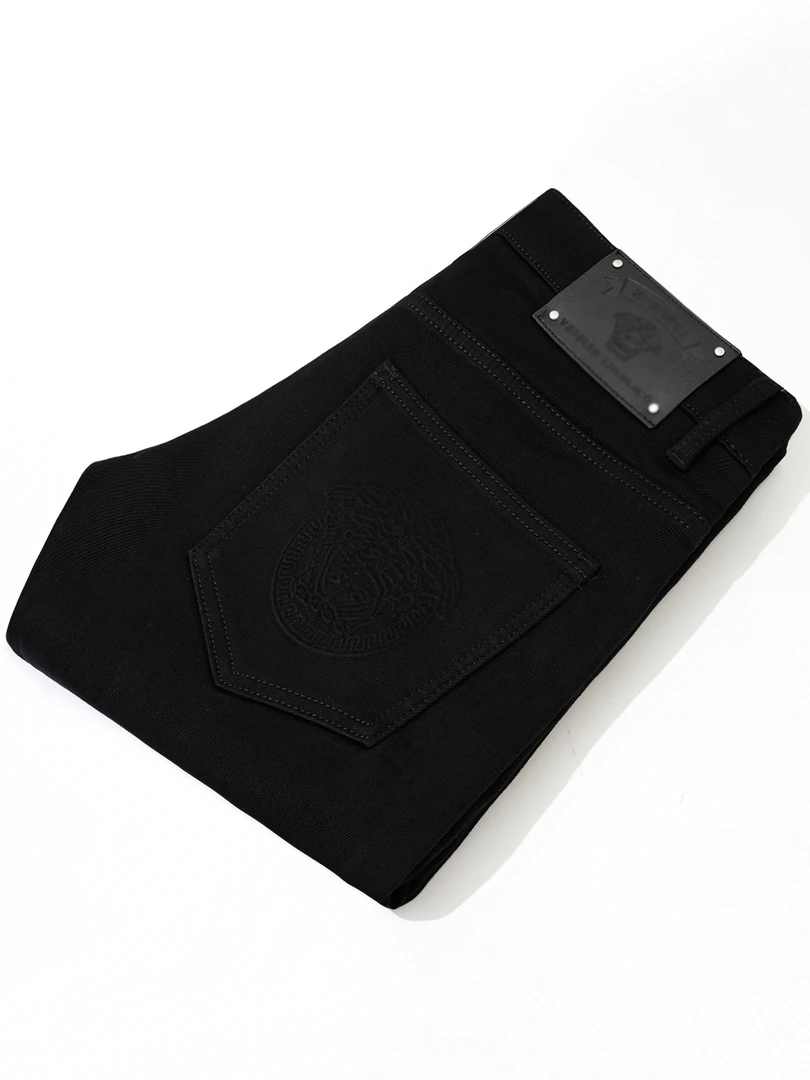 2025冬季韩版潮流男士黑色加绒加厚牛仔裤弹力修身小脚小直筒裤男